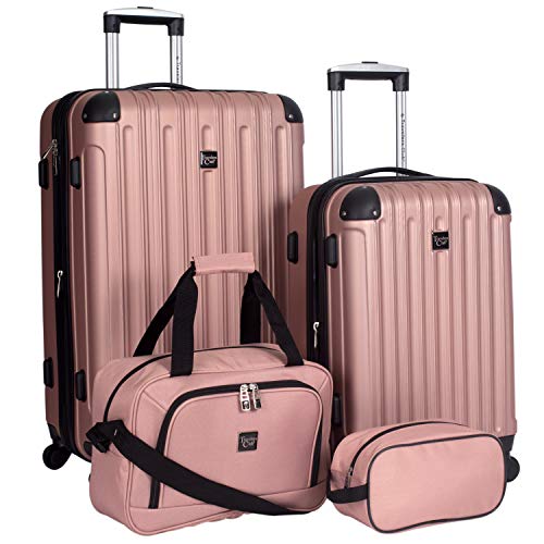 Photo 1 of Travelers Club Midtown Hardside 4-Piece Luggage Travel Set, Rose Gold *Dent on Hardshell Case*
