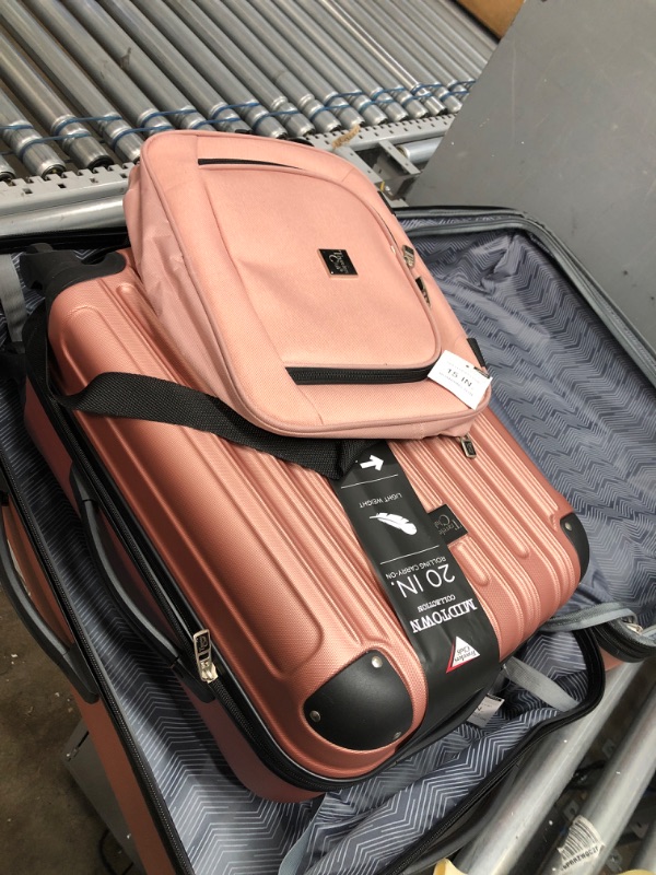 Photo 5 of Travelers Club Midtown Hardside 4-Piece Luggage Travel Set, Rose Gold *Dent on Hardshell Case*
