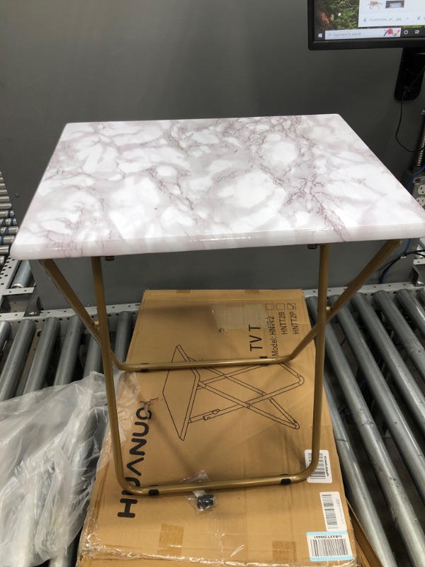 Photo 3 of HUANUO Folding TV Tray Table -Stable Tray Table with No Assembly Required, TV Dinner Tray for Eating, Foldable Snack Tables for Bed & Sofa (Marbling)

