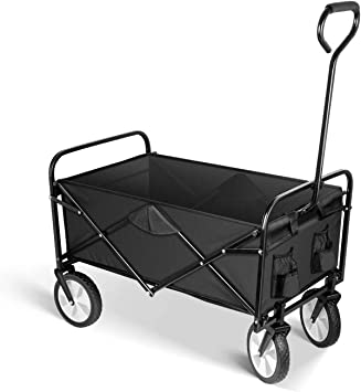 Photo 1 of YSSOA Rolling Folding & Rolling Collapsible Garden Cart, Outdoor Camping Wagon Utility with 360 Degree Swivel Wheels & Adjustable Handle, Black 220lbs Weight Capacity
