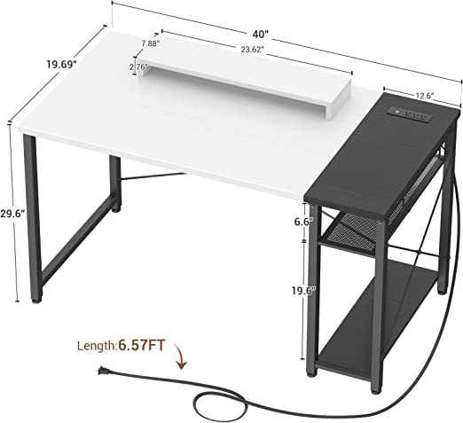 Photo 1 of Armocity Computer Desk, Gaming Desk with Power Outlet and USB, 40 Inch Reversible Laptop Table with Moveable Monitor Stand, Small Desk for Small Spaces, Home Office, Gaming Room
