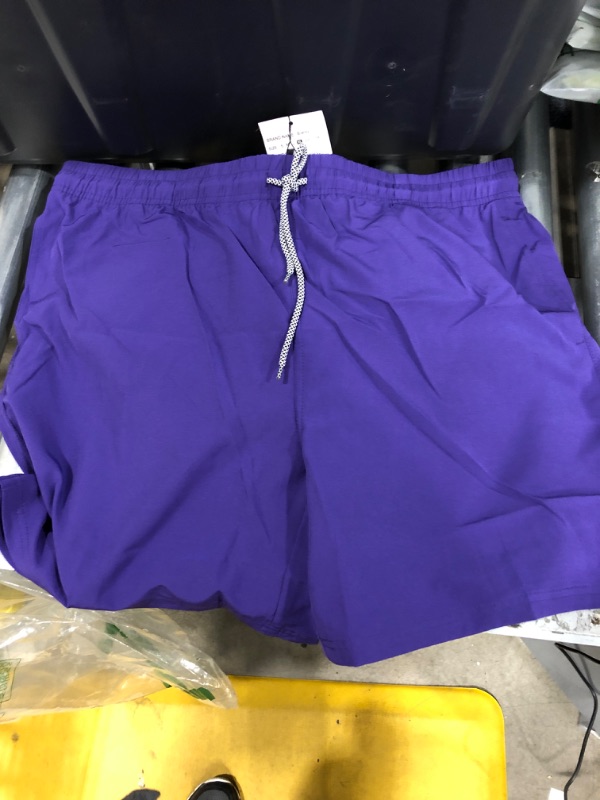 Photo 1 of Men Drawstring Waist Pocket Back Purple Swim Trunks 
SIZE XL