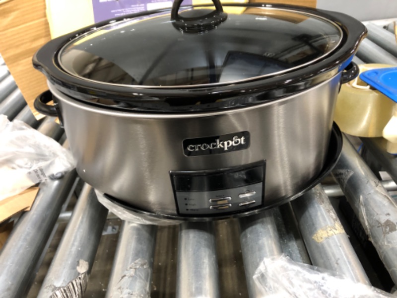 Photo 3 of DAMAGE PART ONLY
Crockpot 8 Quart Slow Cooker with Auto Warm Setting and Cookbook, Black Stainless Steel
