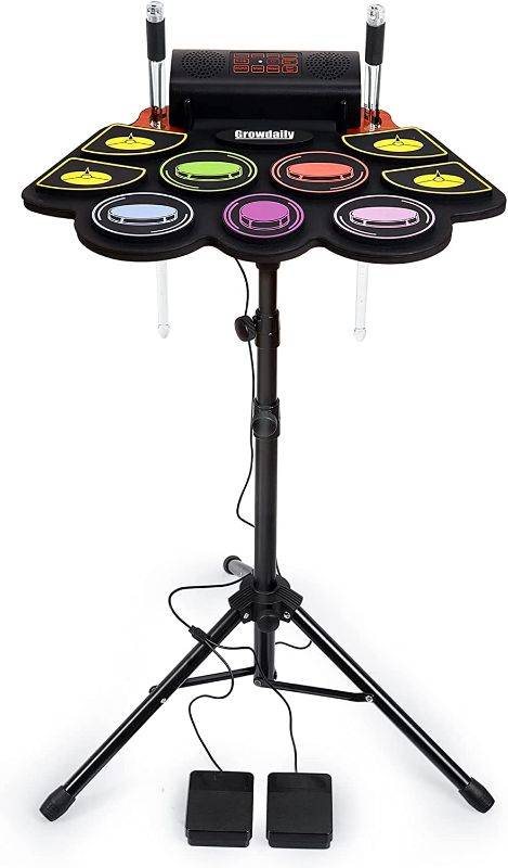 Photo 1 of Electric Kids Drum Set,Electronic Drum Set Practice 9 Pads With Stand,Music Recording,Light Up Drum Sticks,Drum Pedal,Midi,Dual Stereo Speaker(Rainbow)
