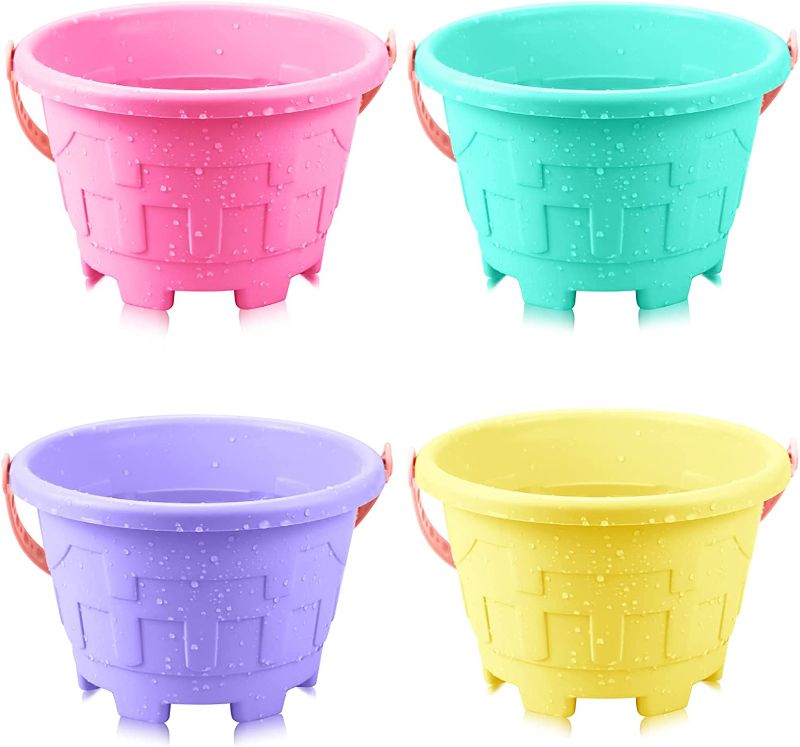 Photo 1 of (SET OF 2) Candy Color Plastic Beach Castle Mold Buckets, Small Sand Bucket Water Bucket for Beach Fun Great Summer Party Accessory