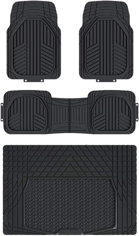 Photo 1 of *DAMAGED* Amazon Basics 4-Piece All-Weather Protection Heavy Duty Rubber Floor Mats Set with Cargo Liner for Cars, SUVs, and Trucks?Black,Universal Trim to Fit
