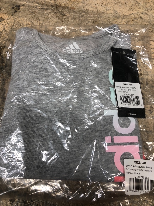 Photo 2 of adidas girls 2 Piece Graphic Tee & Mesh Short Set 3 Months Medium Grey Heather