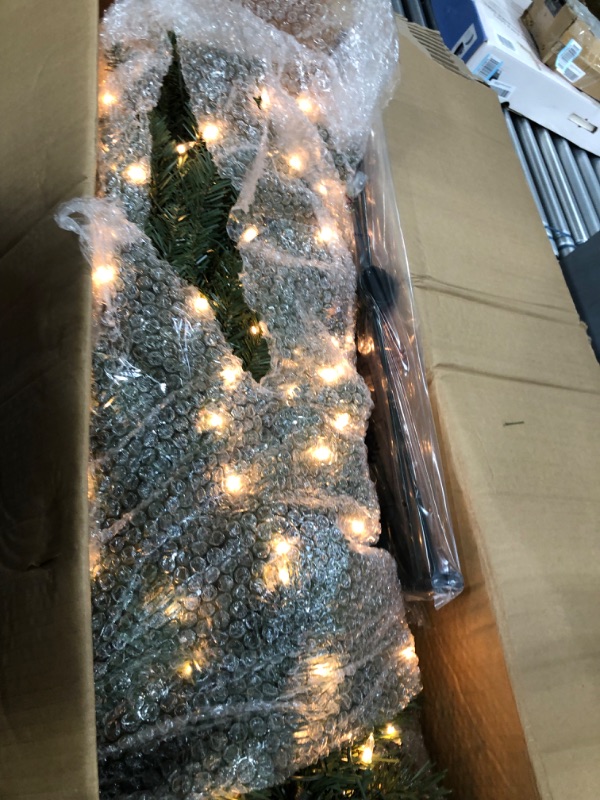 Photo 2 of **partially tested** Puleo International 7.5' Pre-Lit Fraser Fir Pencil Tree Artificial Christmas Tree with 350 Clear UL Listed Lights