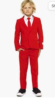 Photo 1 of Opposuits Kids Solid Red Suit - US06 Boys, Includes Matching Childs Blazer Jacket, Pants & Tie | Slim Fit Ugly Fancy Dress Outfits | Christmas Day Outfit, Festive Party, Thanks Giving & Gatherings
