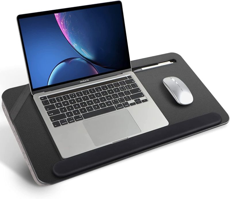 Photo 1 of K KNODEL Lap Desk, Laptop Lap Desk with Wrist Rest, Portable Lap Desk with Cushion, PU Leather Surface Lap Desk for Laptop, Fits Up to 17 Inch Laptop, XL, Black
