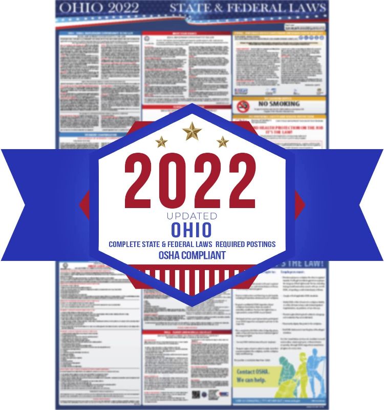 Photo 1 of 2022 Ohio State and Federal Labor Law Poster - OSHA Workplace Compliant 24" x 36" - All in One Required Posting - Laminated
