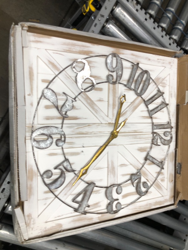 Photo 2 of ALBEN Large Farmhouse Wall Clock - 24 inch Square Farmhouse Style Clock Bundled with Decorative Reversible Wooden Sign
