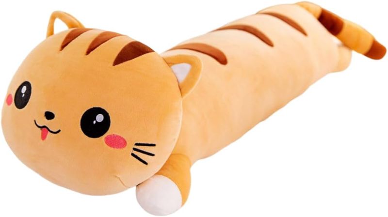 Photo 1 of AFAN Cute Long Cat Plush Kawaii Body Pillow Cat Stuffed Animals Soft Plushies Cuddly Cotton Kitten Sleeping Pillow Back Cushion Stuffed Plush Doll Toy Gift for Kids Girlfriend (Brown 26 inch)