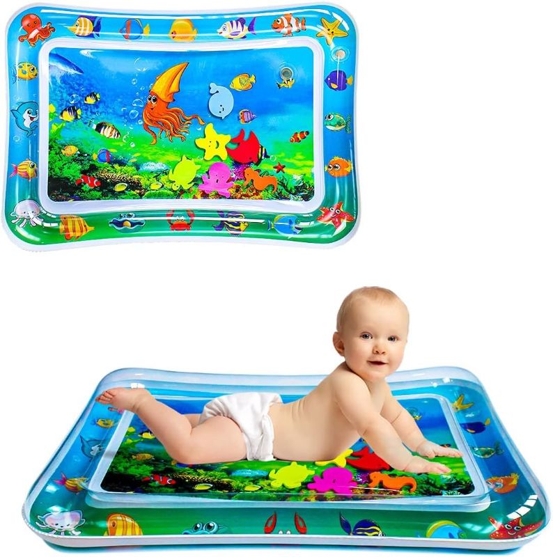 Photo 1 of 2 SETS - YULIN-MALL Tummy time Water Play mat Baby & Toddlers is The Perfect Fun time Play Inflatable Water mat,Activity Center Your Baby's Stimulation Growth, Blue