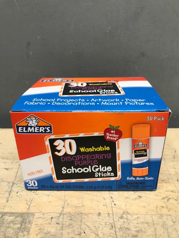 Photo 2 of Elmer's Disappearing Purple School Glue Sticks, Washable, 7 Grams, 30 Count 30 Count Standard Stick