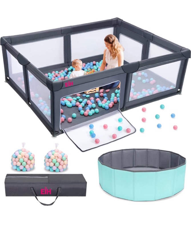 Photo 1 of 4.5 out of 5 stars744 Reviews
EIH Large Baby Playpen with Ocean Ball Pit & 100PCS Balls Play Yard for Babies and Toddlers Indoor and Outdoor Kids Activity Center 79 Inch x 59 Inch, Dark Grey