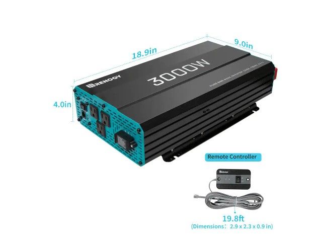 Photo 1 of Renogy 3000-Watt Pure Sine Wave Inverter 12V DC to 120V AC Converter for Off-Grid Solar Power w/ Built-in 5V/2.1A USB Port