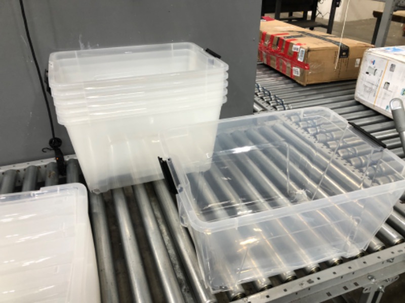 Photo 1 of (DAMAGWE)IRIS USA 54 Qt Clear Plastic Storage Box with Latches, 6 Pack
**2 BROKEN BINS, 1 DAMAGED LID**