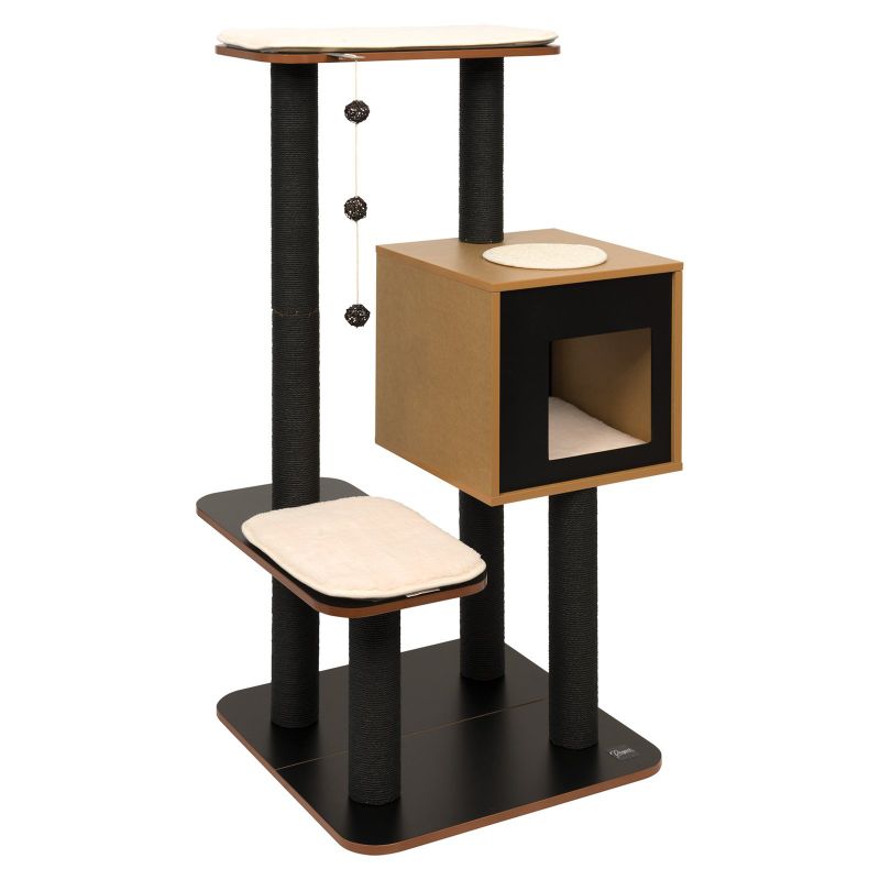 Photo 1 of Vesper 48-in Cat Tree & Condo Scratching Post Tower, Black *Missing Hardware Accessories*