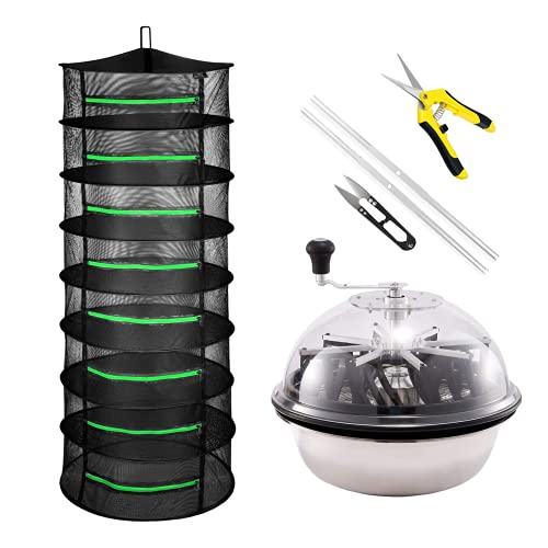 Photo 1 of IPower 19-Inch Bud Leaf Bowl Trimmer Twisted Spin Cut for Plant and Flower, Upgraded Gears, Combo with 2ft 8 Layers Hanging Herb Drying Rack Net, Zipp (Does Not Include Small Scissor) *Minor Damage*
