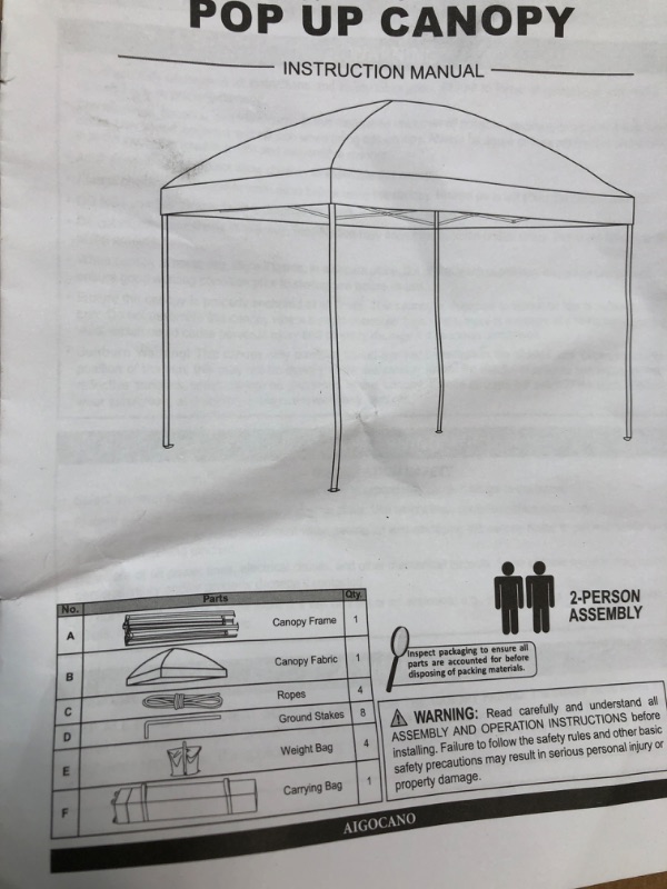 Photo 3 of AIGOCANO Canopy Tent, Outdoor 10x10 Pop Up Canopy (Gray) **Missing Hardware Parts  of 
 4pcs Ropes and 8 pcs Ground Stakes
