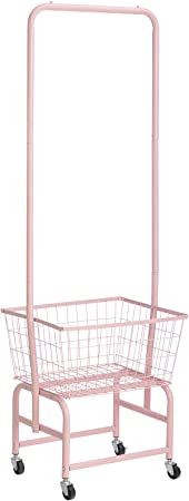 Photo 1 of ALIMORDEN Laundry Cart with Clothes Rack, Rolling Laundry Butler with Wire Storage Rack?Pink
