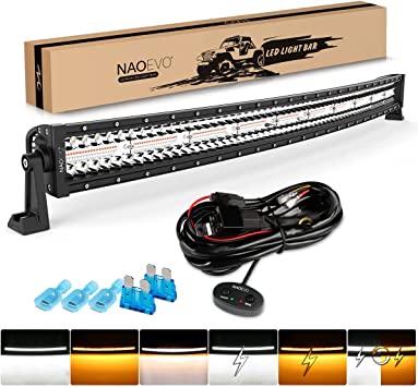 Photo 1 of NAOEVO 42 inch 320W Spot Flood LED Light Bar Curved Strobe Amber White Off Road Lighting, 6 Modes Memory Function Fog Driving Work Light with 12 FT Wiring Harness for Truck Boat Tractor Jeep Pickup
