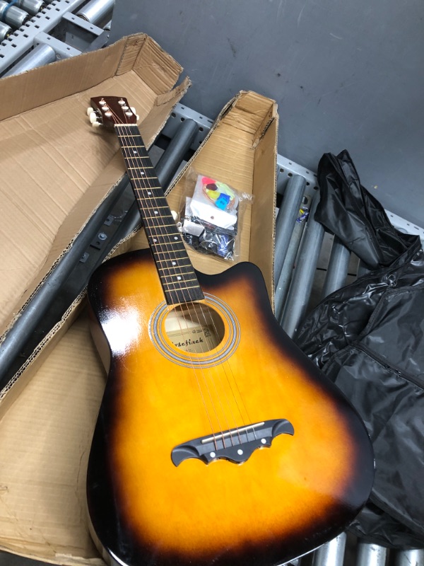 Photo 1 of 38/41 inch Acoustic Guitar Kit Folk Guitar for Beginners 6 Strings Black Blue White Wood Brown Guitarra AGT16 *Minor Damage*
