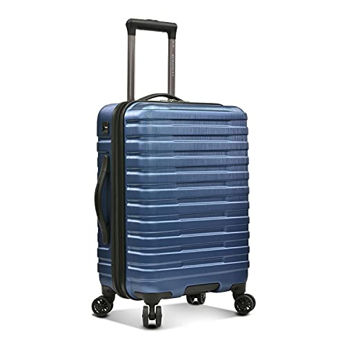 Photo 1 of U.S. Traveler Boren Polycarbonate Hardside Rugged Travel Suitcase Luggage with 8 Spinner Wheels, Aluminum Handle, Navy, Carry-on 22-Inch, USB Port
