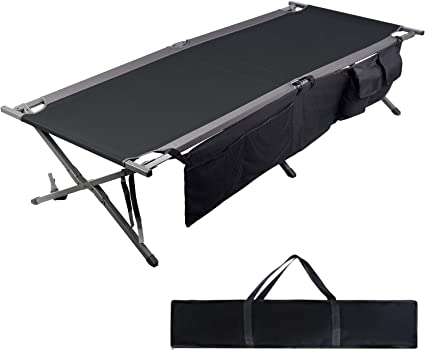 Photo 1 of PORTAL Folding Portable Camping Cot 83" XL Pack-Away Tent Sleeping Cot Bed with Side Pockets Black