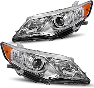 Photo 1 of DWVO Projector Headlights Assembly Compatible with 2012 2013 2014 Camry L/LE/XLE/Hybrid (Not Fit SE/SE Sport/Hybrid SE) Headlamp Replacement Chrome Housing Amber Reflector Pair
