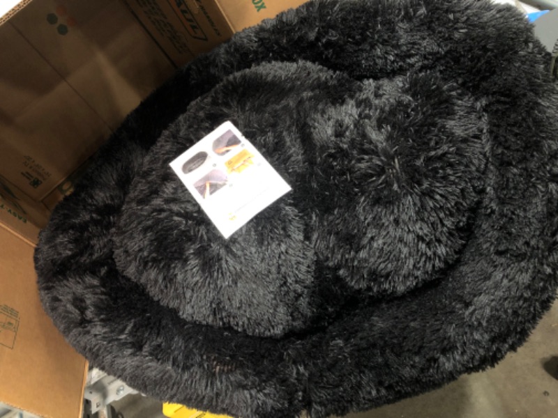 Photo 2 of MFOX Calming Dog Bed for Medium and Large Dogs Comfortable Pet Bed Faux Fur Donut Cuddler Up to 25/35/55/100lbs Black 