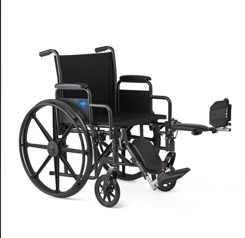 Photo 1 of Medline Guardian K1 Basic Wheelchair with Swing-Back Desk-Length Arms and Elevating Leg Rests, 20"
