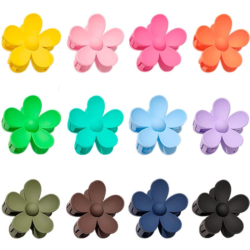 Photo 1 of 12 Pcs Flower Hair Clips Large Flower Claw Clips Non-Slip Cute Hair Clips Matte Flower Clips Large Hair Clips Daisy Clips Suitable For Thick and Thin Hair 12 Colours
