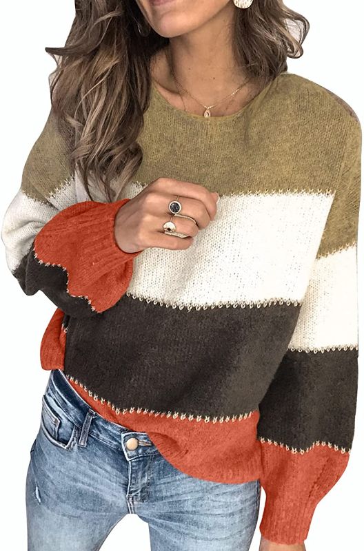 Photo 1 of Aleumdr Womens Long Sleeve Color Block Sweater Casual Crewneck Pullover Fall Winter Knit Jumper Tops - size m 

