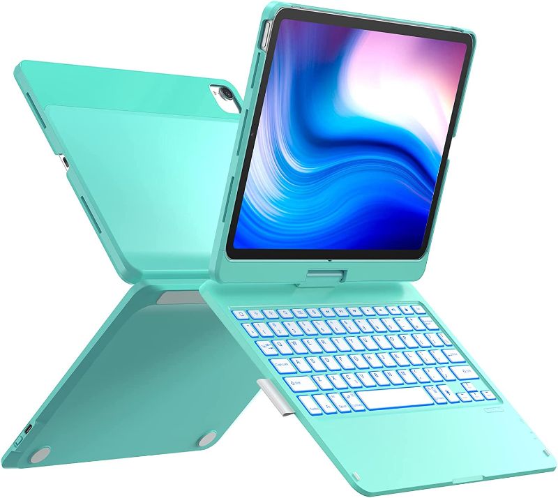 Photo 1 of Earto iPad Air 5th Generation Case with Keyboard, Pro 11 inch, 7 Color Backlit, 360° Rotation, Smart Keyboard Case with Pencil Holder for iPad Pro 11 3rd/2nd/1st Gen, iPad Air 5th/4th Gen, Tiffany
