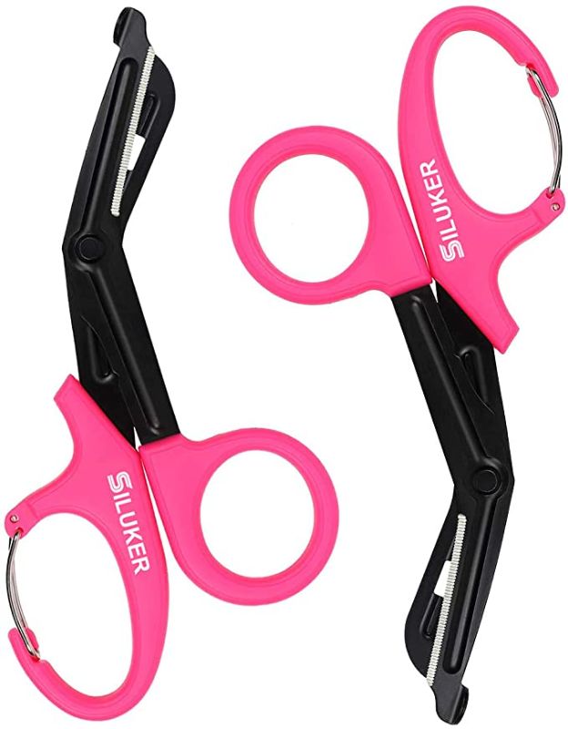 Photo 1 of 2 Pack Medical Scissors with Carabiner, EMT and Trauma Shears Bandage Scissors - 7.5" Fluoride-Coated with Non-Stick Blades-pink 