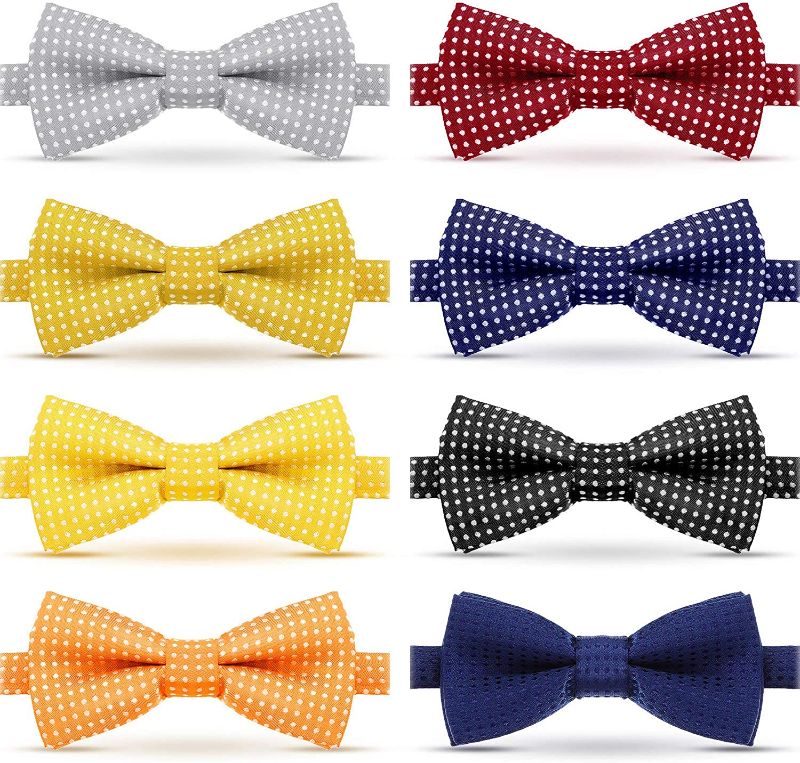 Photo 1 of SATINIOR 8 Packs Toddler Bow Tie Adjustable Pre Tied Polka Dot Tie for Boys Kids Infants, 8 Colors

