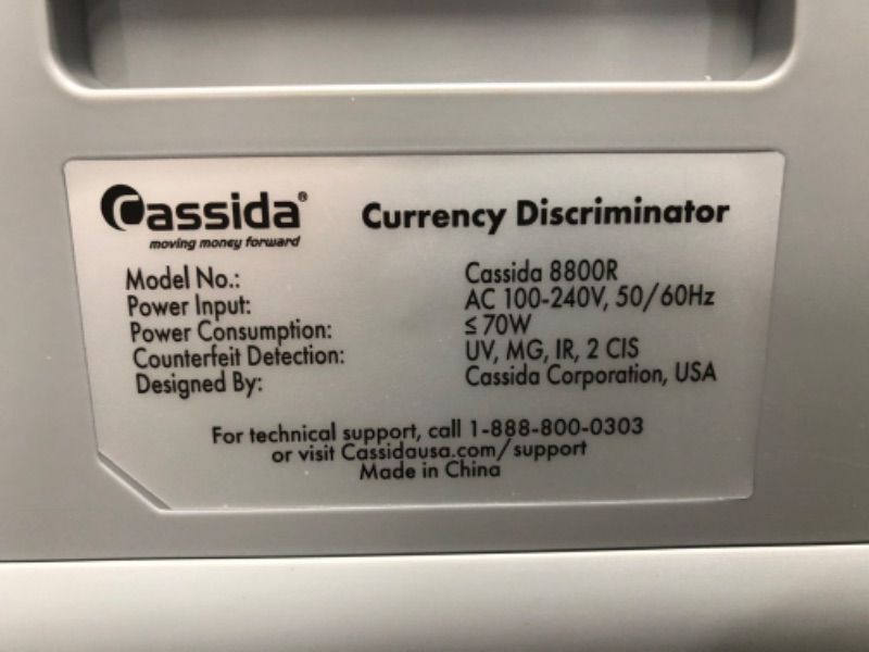 Photo 9 of Cassida 8800R USA Premium Bank-Grade Mixed Denomination Money Counter Machine, Advanced Counterfeit Detection, Multi-Currency, 3-Year Warranty, Includes External Display, Printing Enabled
