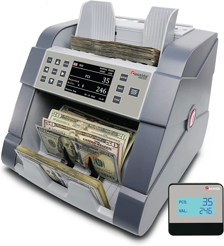 Photo 1 of Cassida 8800R USA Premium Bank-Grade Mixed Denomination Money Counter Machine, Advanced Counterfeit Detection, Multi-Currency, 3-Year Warranty, Includes External Display, Printing Enabled
