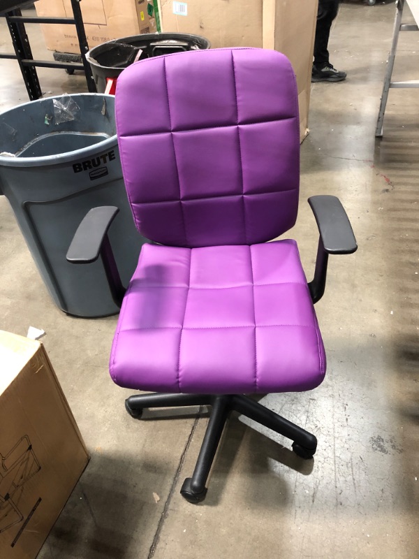 Photo 2 of Flash Furniture Mid-Back Purple Quilted Vinyl Swivel Task Office Chair with Arms
