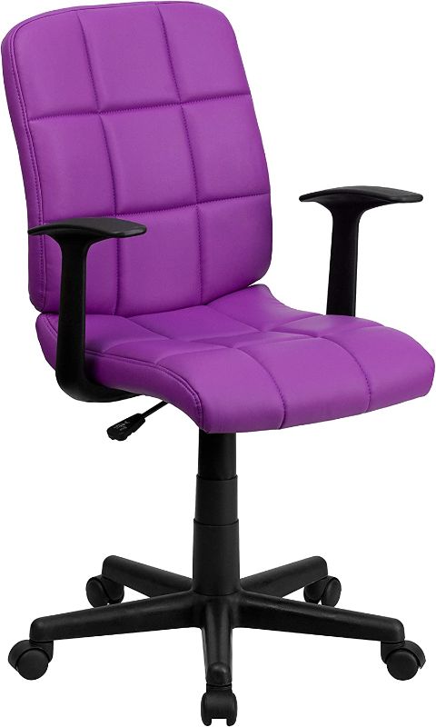 Photo 1 of Flash Furniture Mid-Back Purple Quilted Vinyl Swivel Task Office Chair with Arms
