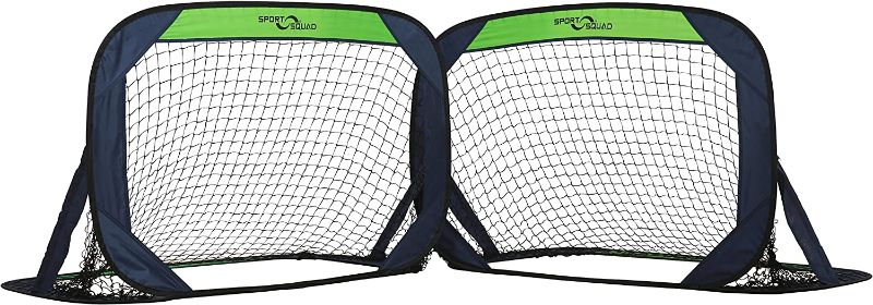 Photo 1 of **ONE GOAL IS DAMAGED**
Sport Squad Portable Soccer Goal Net Set - Set of Two 4' Pop Up Training Soccer Goals with Compact Carrying Case - Easy Assembly and Compact Storage - Great for Kids and Adults
