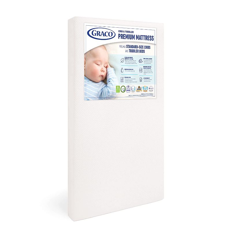 Photo 1 of **NEEDS CLEANING**
Graco Premium Foam Crib & Toddler Mattress – GREENGUARD Gold and CertiPUR-US Certified, 100% Machine Washable, Breathable, and Water-Resistant Cover, Meets All Applicable Category Safety Standards
