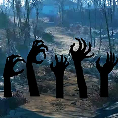 Photo 1 of Halloween Black Hand Yard Signs Outdoor Decorations - 5 Pcs Halloween Scary Silhouette Zombie Hands Lawn Decorations Signs for Outdoor Yard Lawn Garden Grassland Halloween Decor
