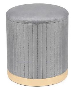 Photo 1 of  Round Velvet Storage Ottoman,Vanity Stool Chair,Upholstered Foot Rest Stool with Gold Plating Base for Living Room or Bedroom