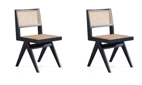 Photo 1 of (MISSING HARDWARE; SCRATCHED/CHIPPED) Hamlet Black and Natural Cane Dining Side Chair (Set of 2)
