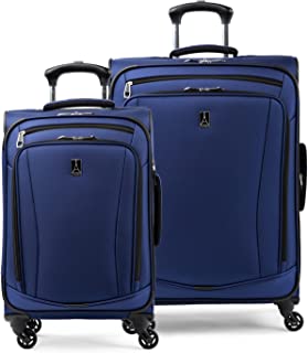 Photo 1 of (TORN MATERIAL) Travelpro Runway 2 Piece Luggage Set, Carry-on & Convertible Medium to Large 28-Inch Check-in Expandable Luggage, 4 Spinner Wheels, Softside Suitcase, Men and Women, Blue
