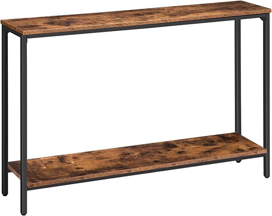 Photo 1 of (DAMAGED EDGES) HOOBRO Console Table, 47.2" Narrow Entryway Table, Industrial Sofa Table with Shelf, Entrance Table for Living Room, Hallway, Foyer, Corridor, Office, Wood Look Accent, Rustic Brown and Black BF20XG01
