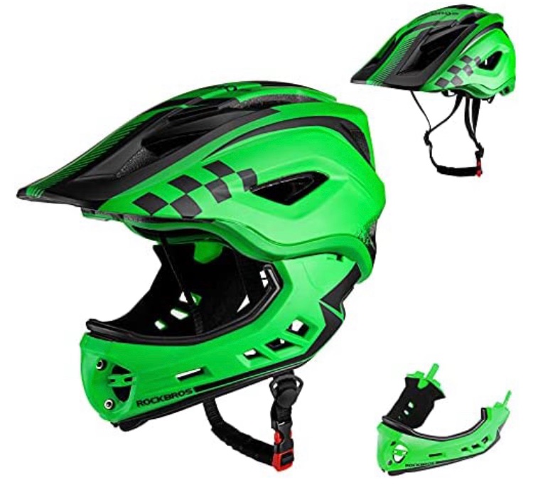 Photo 1 of (MISSING INTERIOR PADDING) ROCKBROS Kids Full Face Bike Helmet Lightweight Toddlers Helmets Kids Mountain Bike Helmets Ages 5-14 Anti-Collision Detachable Chin Kids Helmet for BMX Skateboard Scooter